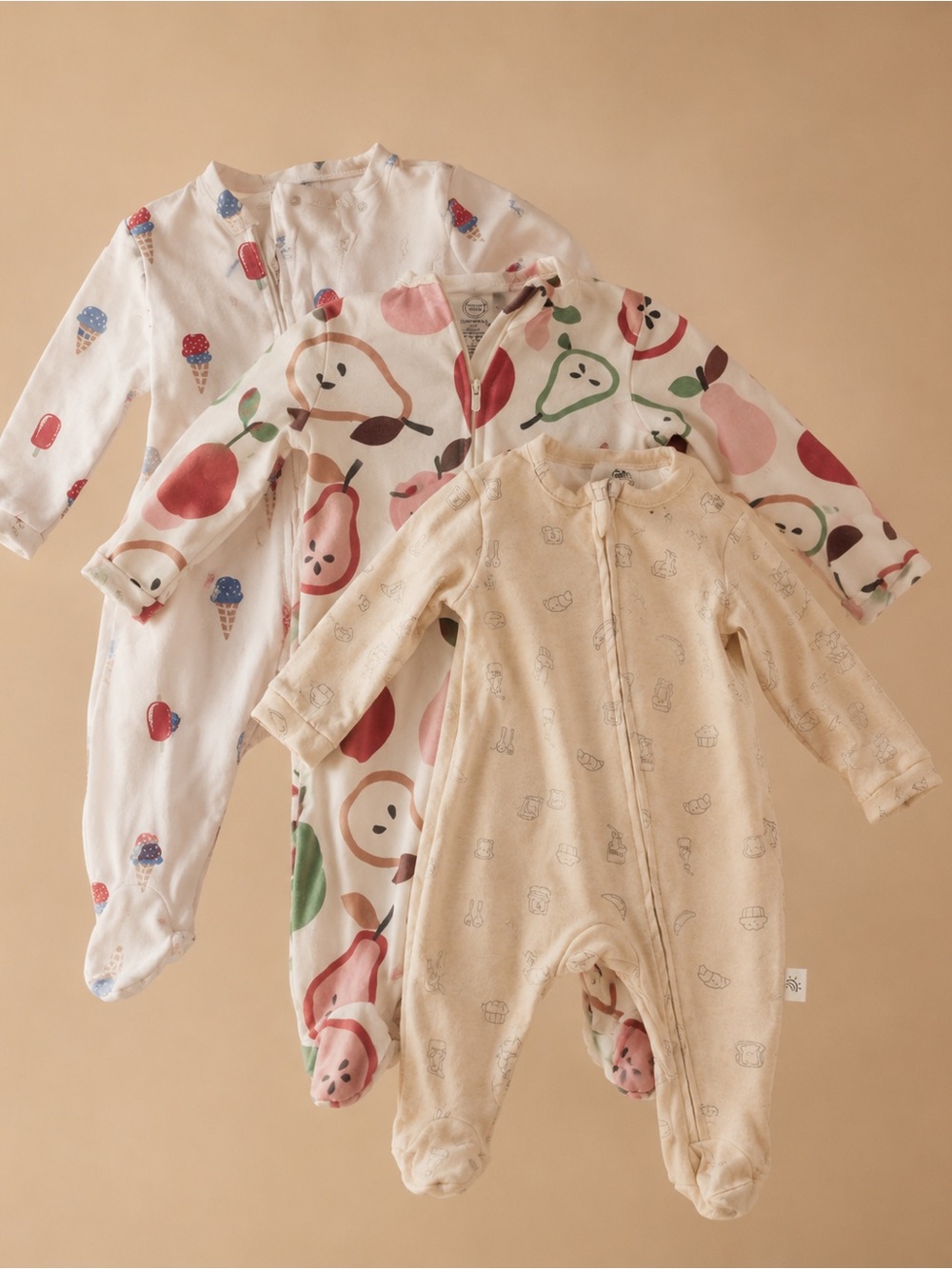 Multiples Baby One-Piece Sleepers in Cream, White, Pink, Green